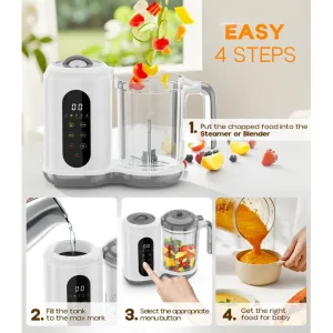 6 in 1 Baby food processor, baby food steamer and blender, has bottle warmer function