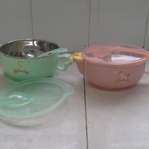 Water-filled Thermal Insulation Tableware Stainless Baby Feeding Set, Feeding Bowl with suction, Lid and spoon
