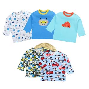 5 pc cotton multicolor baby long sleeve t shirts- newborn to 18 months