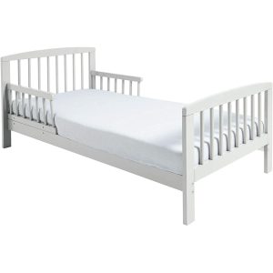 Toddler wooden Bed White with Safety Side Rails( 9 months to 8 years) padded Matress included
