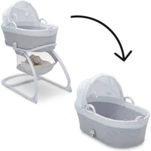 2 in 1 Deluxe Baby Bassinet & Moses Basket baby bed with Stand Grey/White Age- Newborn & Above (Holds upto 15 Kgs)
