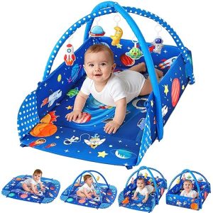 5 in 1 Educational activity Baby playmat gym and ball pit with hanging stuffed toys